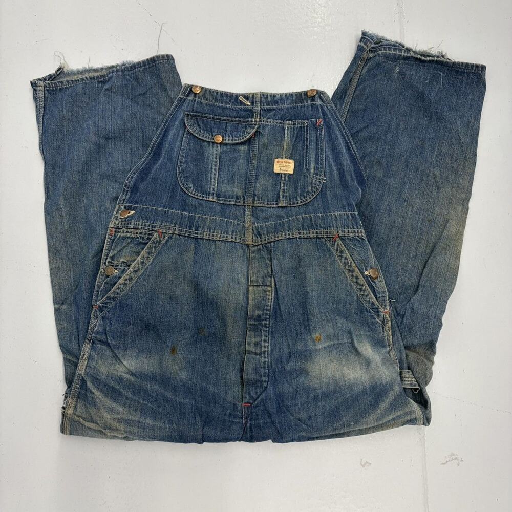 Vintage 50s Big Mac Blue Dark Workwear Denim Overalls 38x31